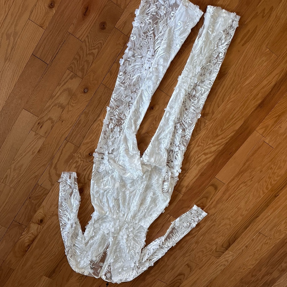 Fashion Nova Chantal White Sheer Lace Jumpsuit - Picture 6 of 7